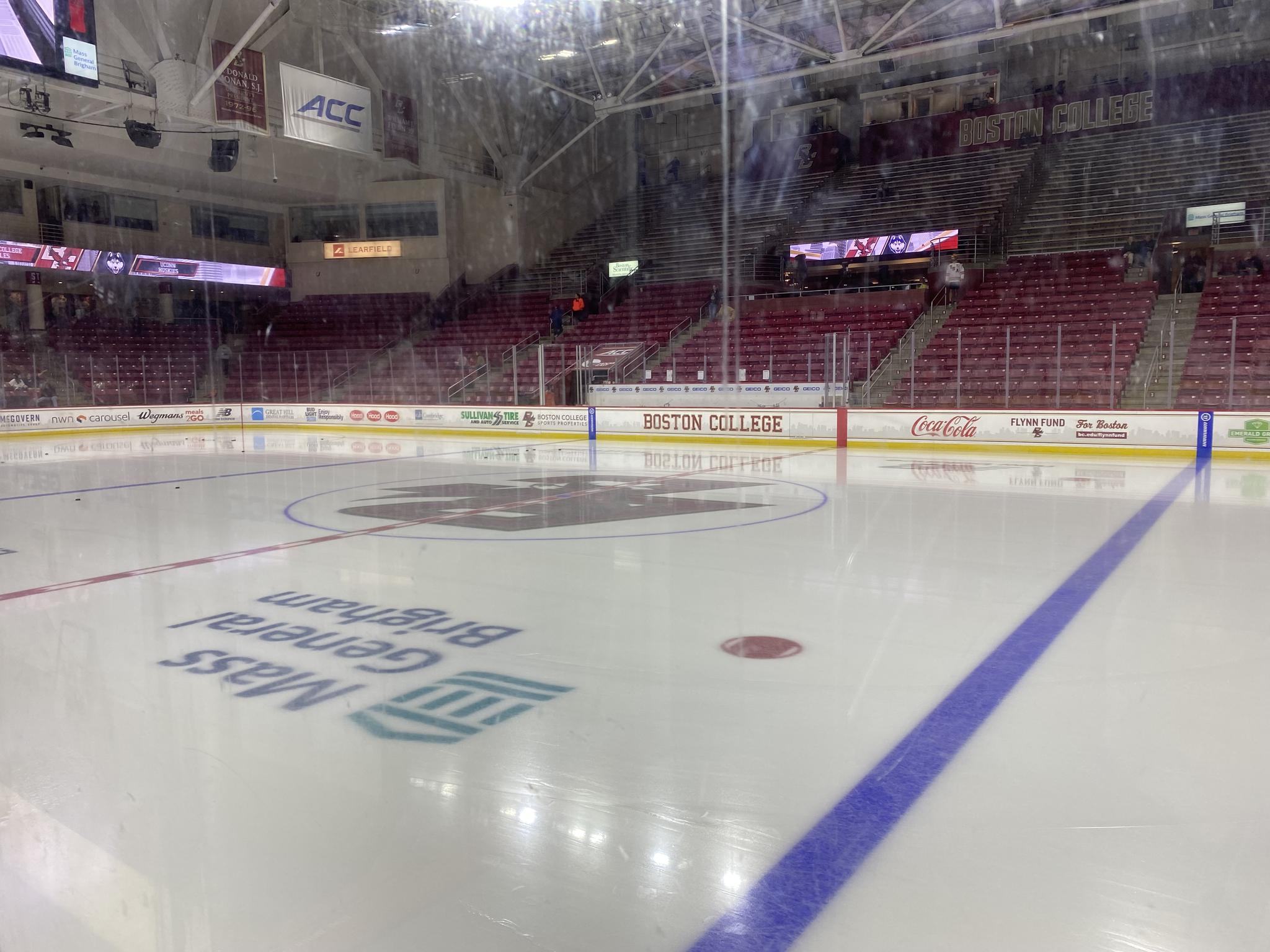 An image of Kelley Rink/Conte Forum before a hockey game