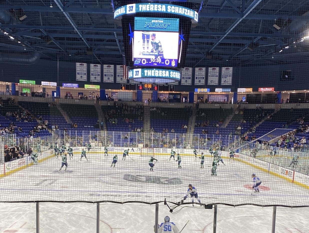 The Boston Fleet and their opponents warm up before their game