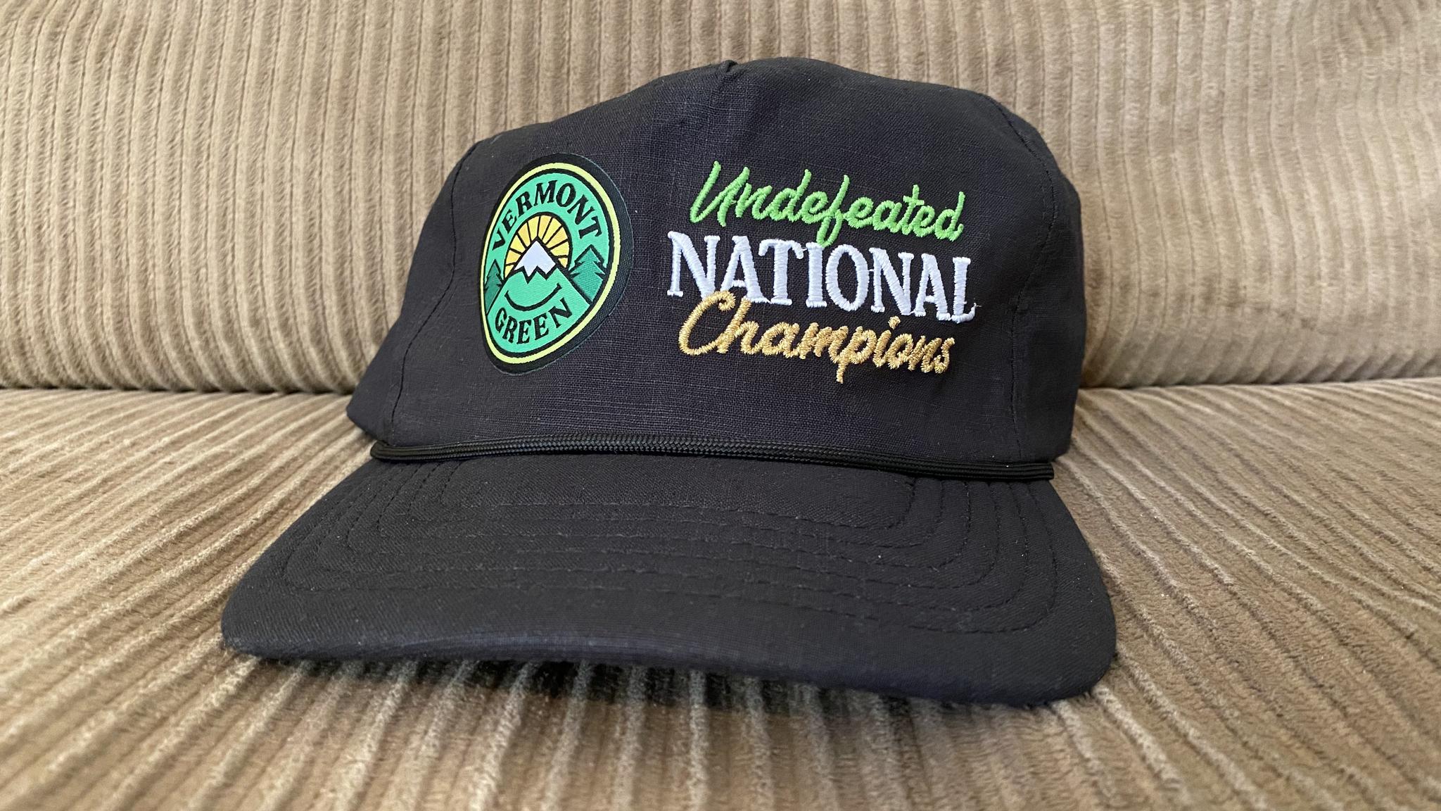 A hat commemorating the "Undefeated National Champions" Vermont Green FC. Fun fact: I ordered this shortly after they won, and it actually arrived the day after this post was originally published!