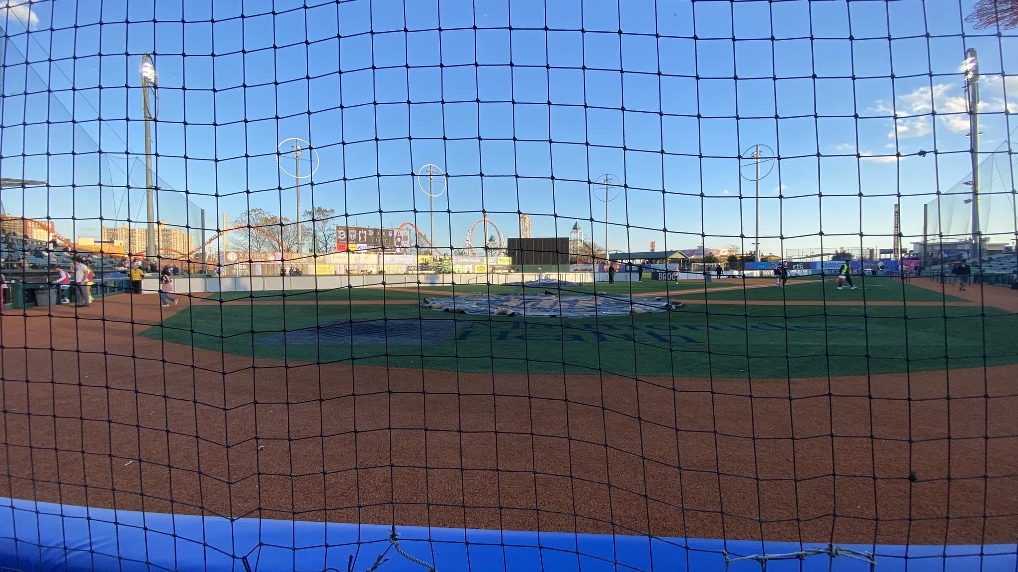 A photo of the field at Maimonides Park set up for soccer from behind home plate. It is meant to showcases how poor the view of the soccer is from these seats