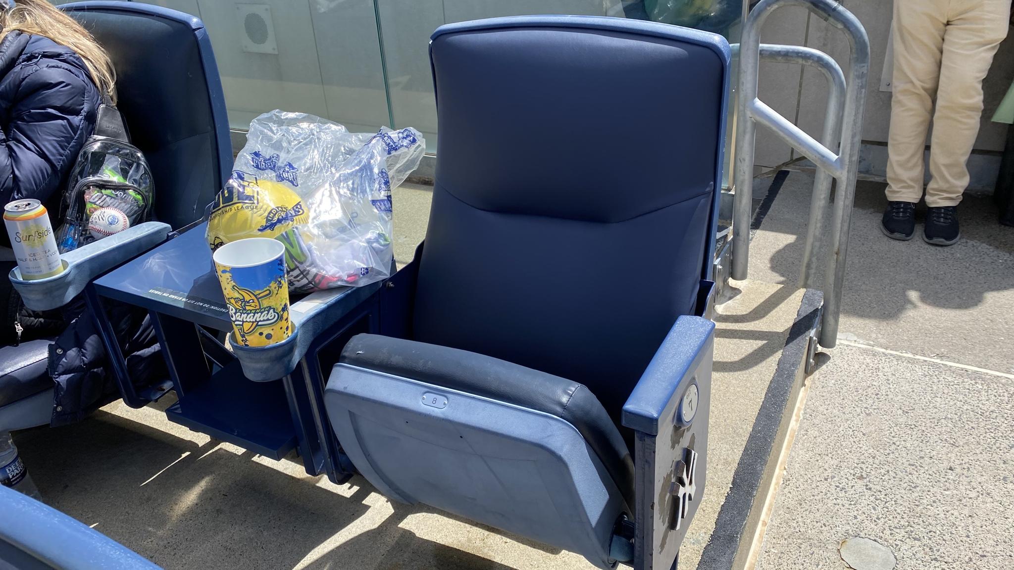 An image of one of the seats in the Champions Suite area of Yankee Stadium