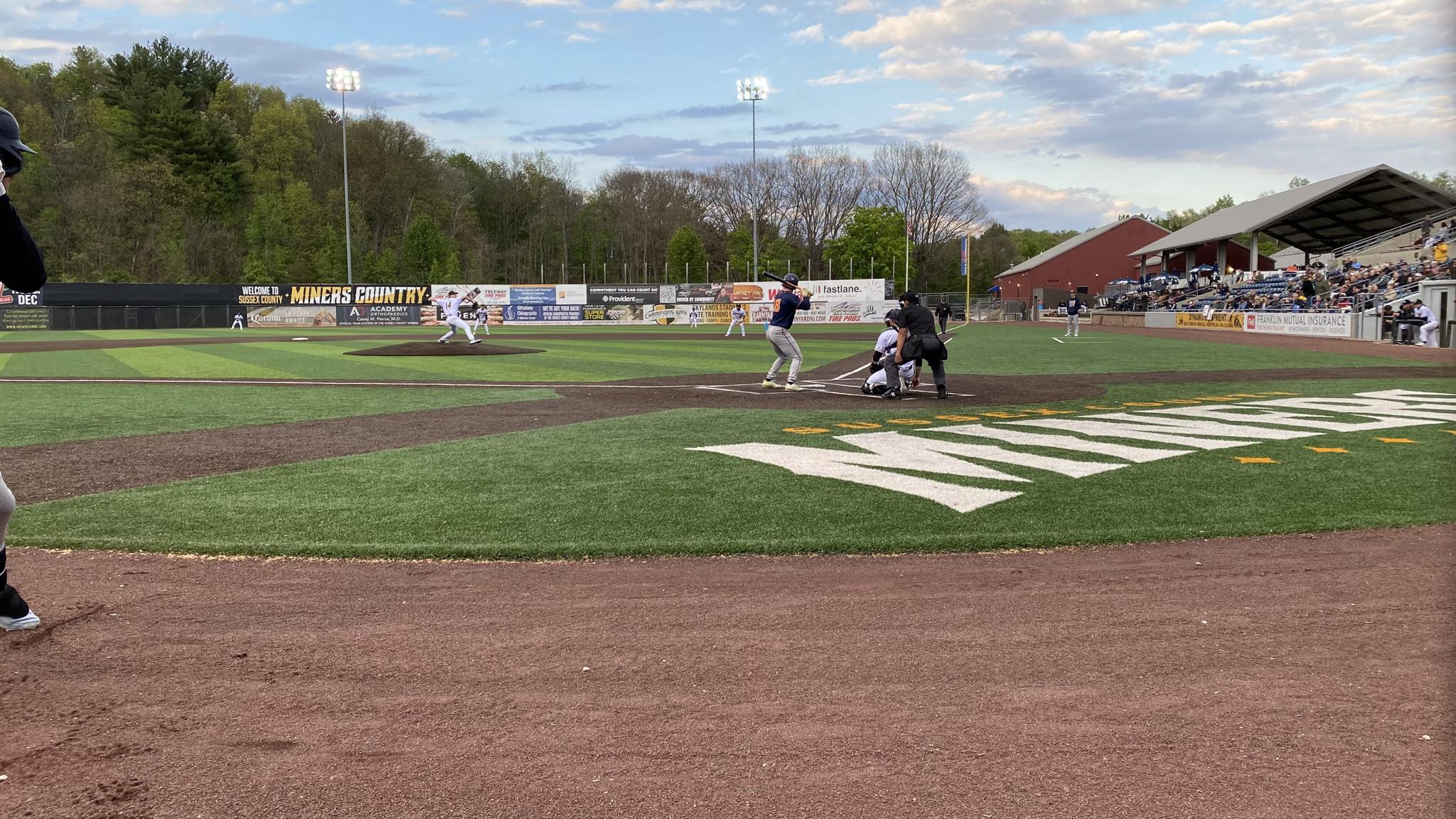 An image of game action at Skylands Stadium from the front row