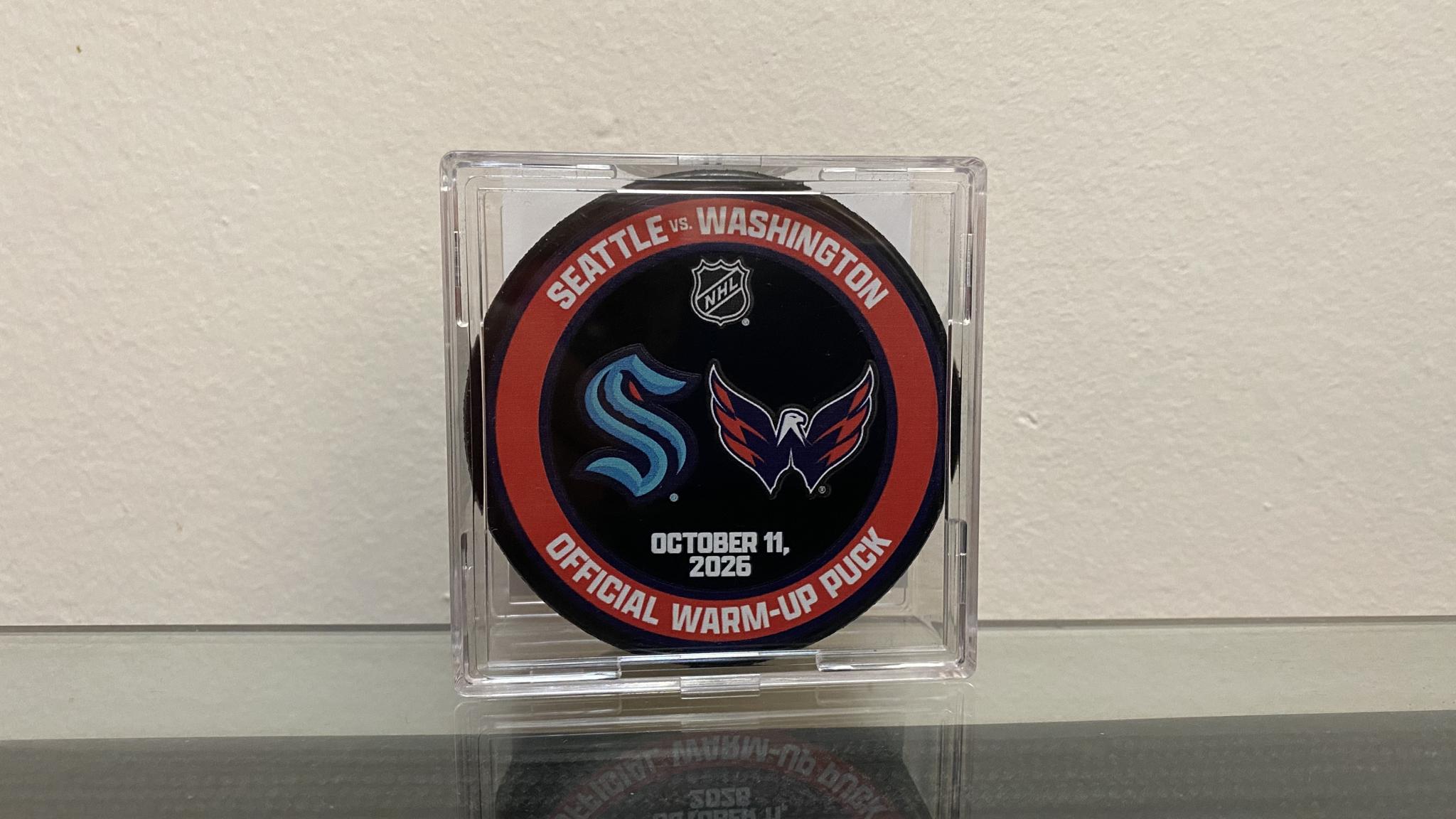 A photo of a warm-up puck