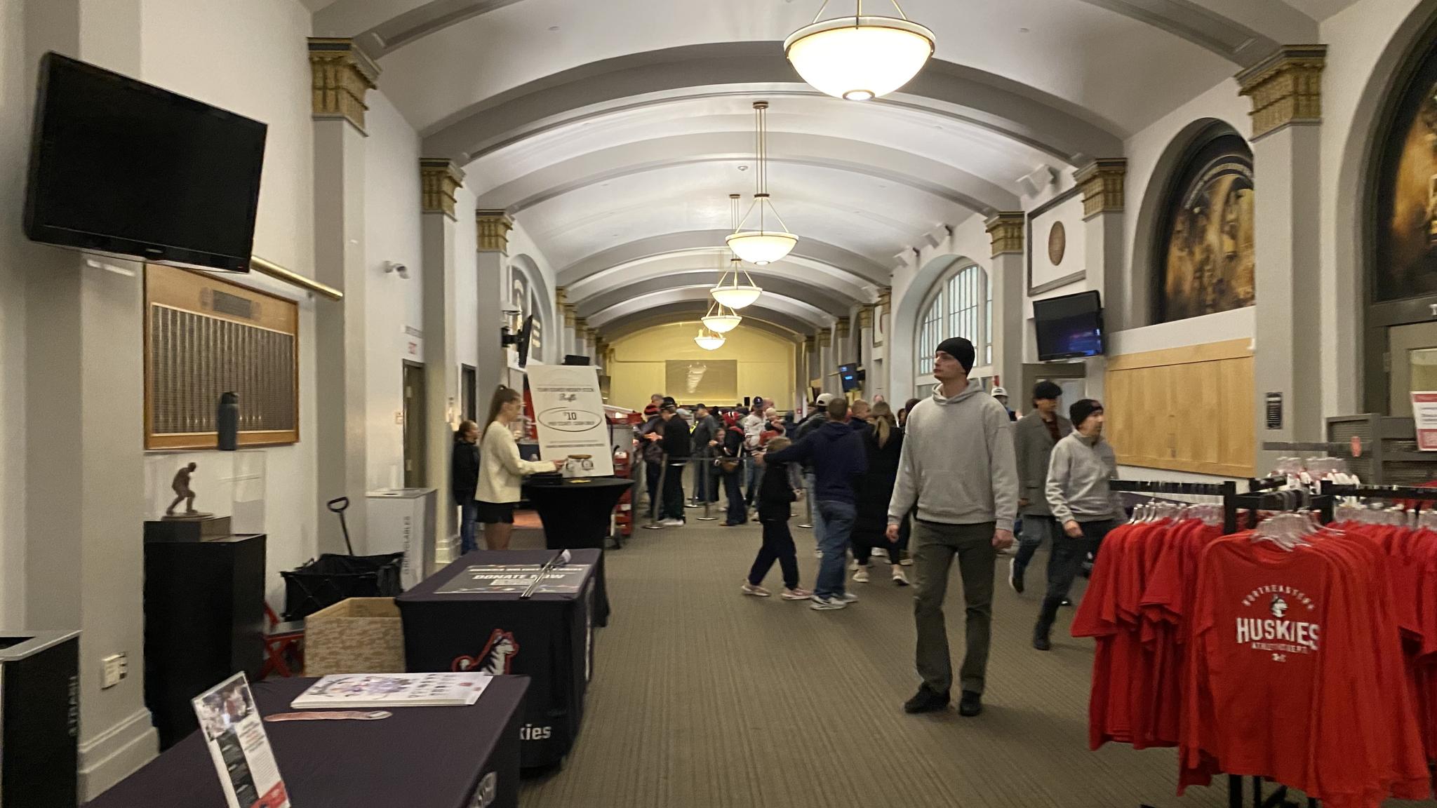 A photo of the lobby of Matthews Arena during a game