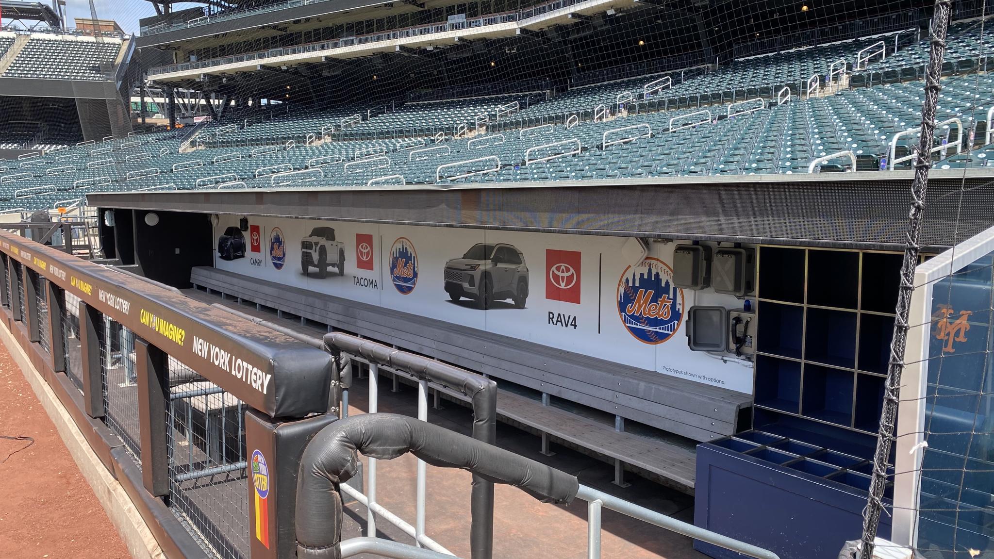 An image of the New York Mets dugout at Citi Field