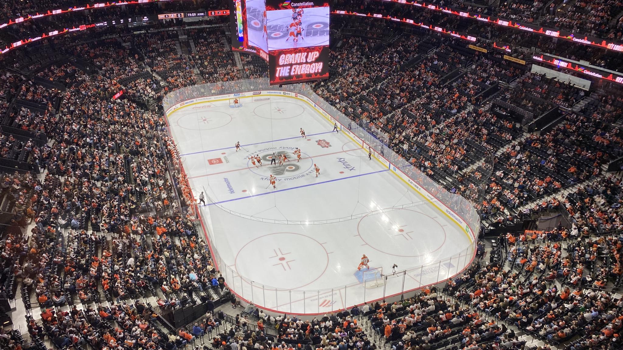 A photo of Xfinity Mobile Arena from the rafters